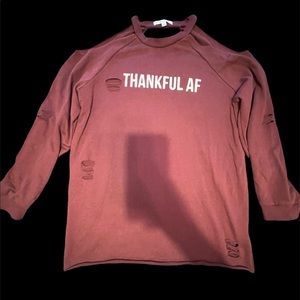 Thankful AF- Long sleeve cold shoulder lightweight shirt, with detail